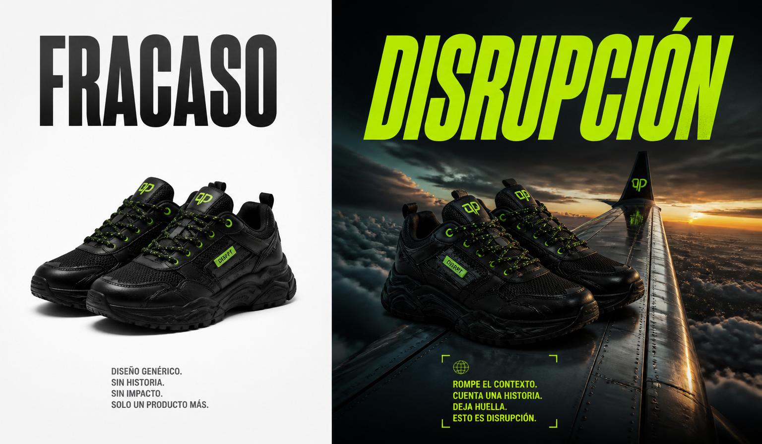 Comparativa: foto de catálogo vs. zapatillas sobre el ala de un avión