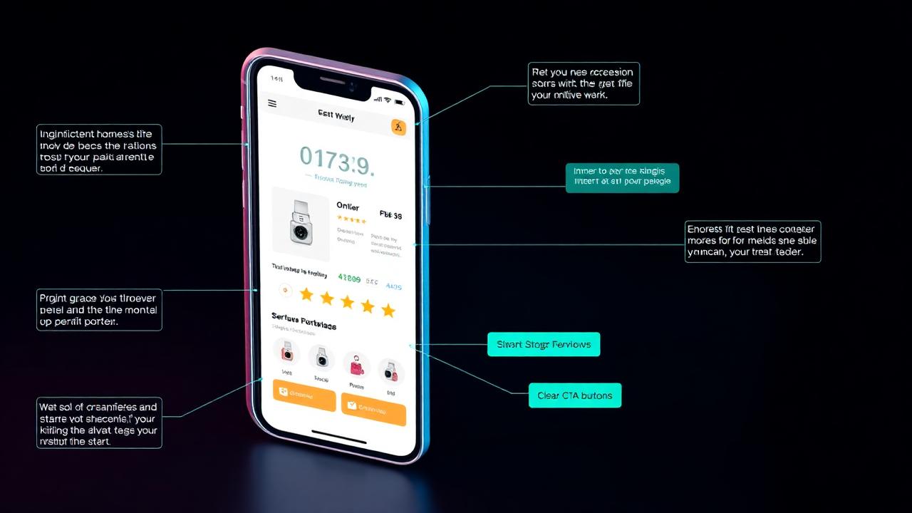 Wireframe móvil con elementos de CRO señalados